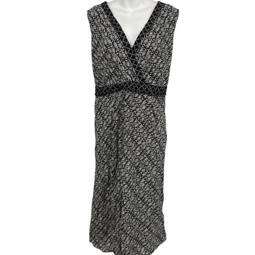 Style & Co Woman 100% Cotton V-Neck Black Ivory A-Line Midi Dress Lined sz 18W